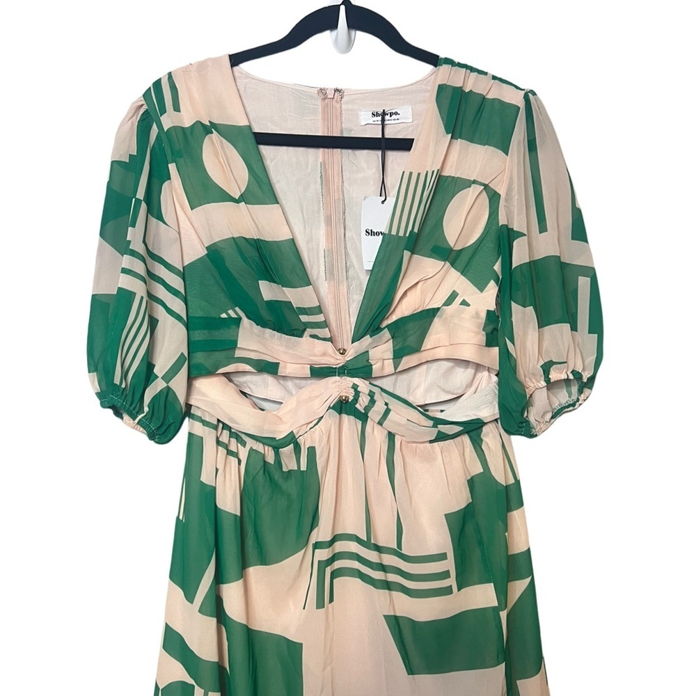 Showpo Lindsey Midi Dress- Side Cut Plunge Neck and Puff Sleeve Size US 8 - Picture 5 of 7